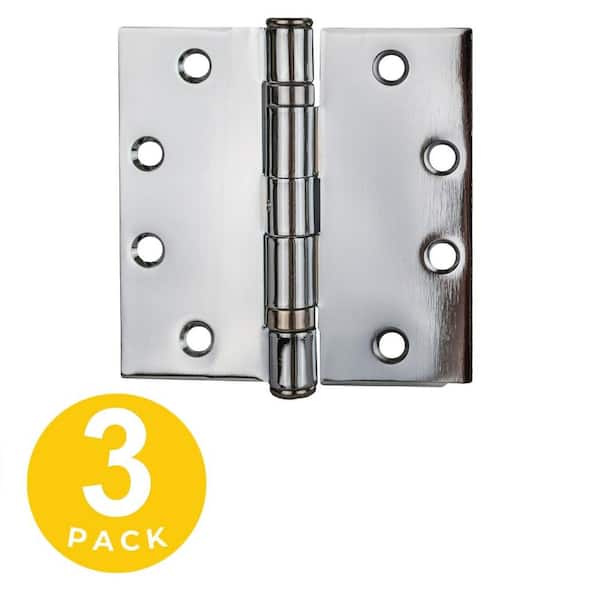 4.5 in. x 4 in. Satin Nickel Full Mortise Spring With Non-Removable Pin  Squared Hinge - Set of 2
