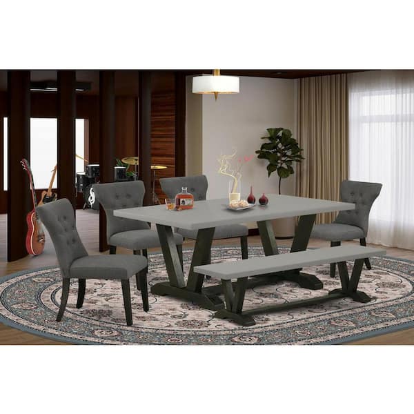 East West Furniture 6-Piece Rectangle Natural Oak Finish Solid Wood Top Dining Table with 1-Bench, 4-Chairs with Lattice Back