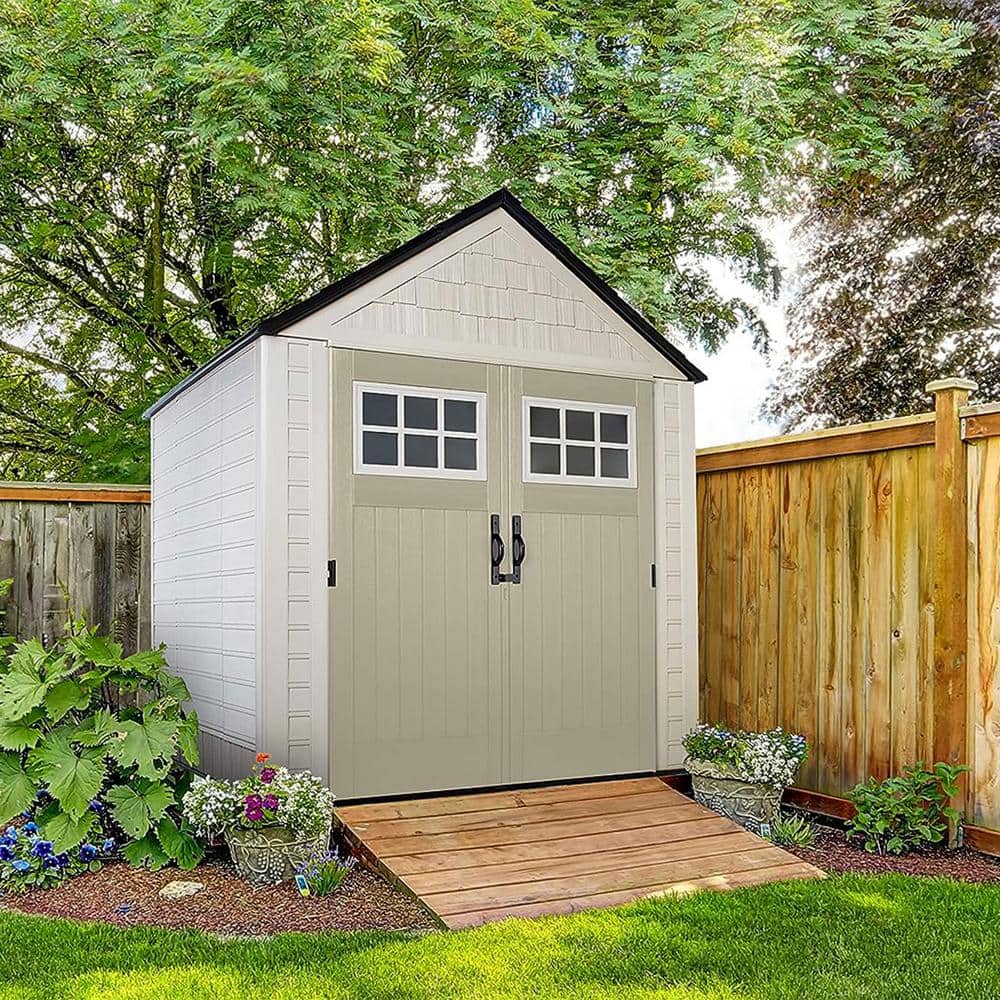 Beige 7' x 7' Resin Outdoor Storage Shed with Windows