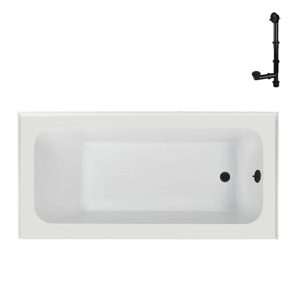 Glossy White Rectangular Acrylic Alcove Bathtub with Matte Black Trim