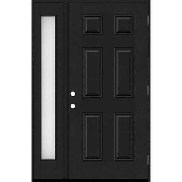 Steves & Sons Regency 53 in. x 80 in. 6 Panel RHOS Onyx Stain Mahogany Fiberglass Prehung Front Door w/Obscure14in. SL 4-9/16