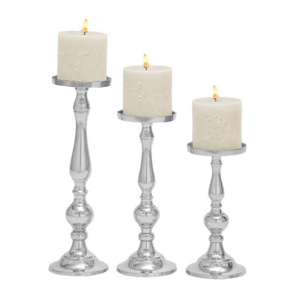 Litton Lane Silver Aluminum Candle Holder (Set of 3)