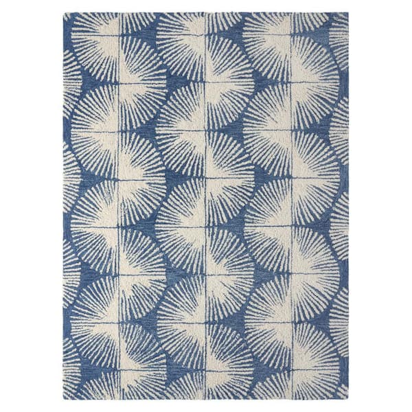 Kendall Fluted Geo Handcrafted Wool 5 ft. x 7 ft. Navy Blue Area Rug