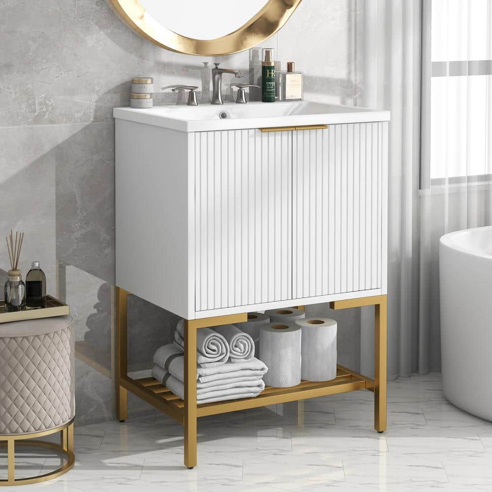 Modern 24 in. W x 18 in. D x 33.7 H Freestanding Bath Vanity in White with 