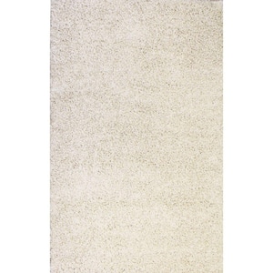 Madison Shag Plain 3 ft. 11 in. x 3 ft. 11 in. Modern Solid Vanilla Round Area Rug
