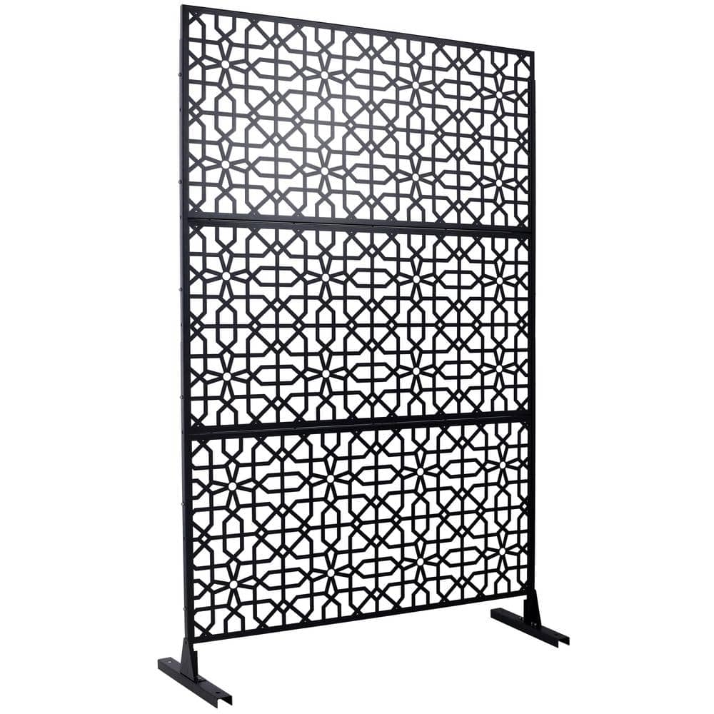 6.3 ft. H x 4 ft. W Black Metal Outdoor Privacy Screen Freestanding ...