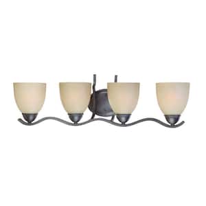 Triton 4-Light Sable Bronze Bath Fixture with Tea Stained Glass Shade