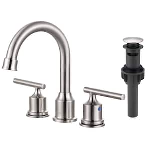 8 in. Widespread Double-Handle Bathroom Faucet with Drain Kit in Brushed Nickel