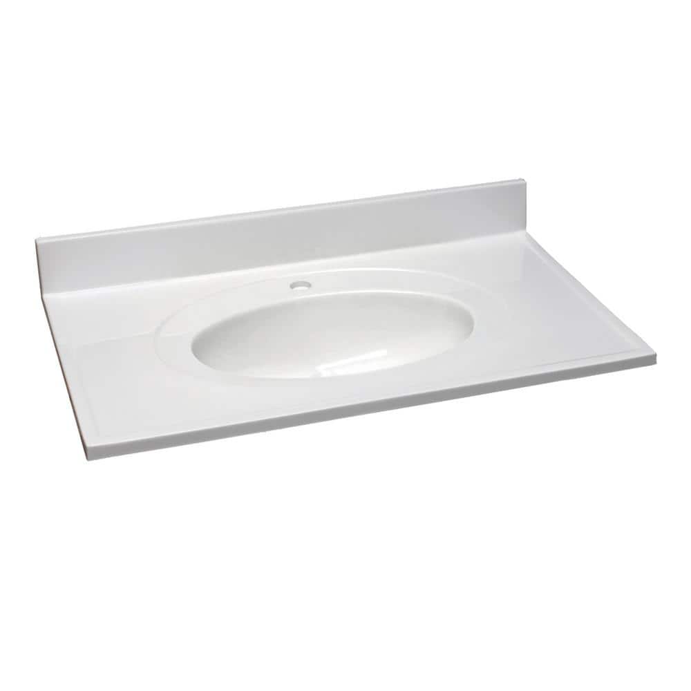 Design House 37 in. x 22 in. Single Faucet Hole Cultured Marble Vanity Top in Solid White with Solid White Basin -  554618