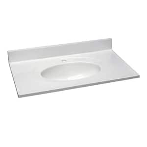 37 in. x 22 in. Single Faucet Hole Cultured Marble Vanity Top in Solid White with Solid White Basin