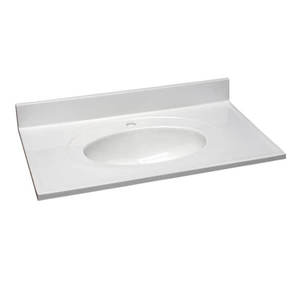 Design House 37 in. x 22 in. Single Faucet Hole Cultured Marble Vanity Top in Solid White with Solid White Basin