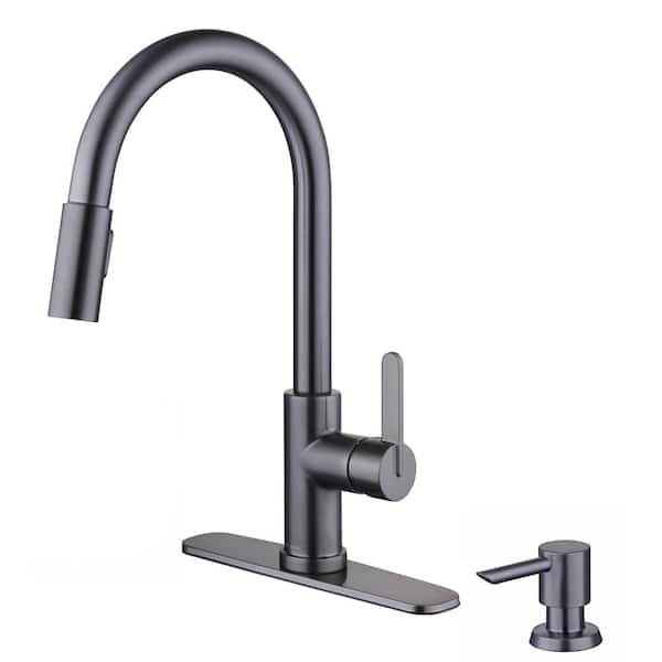 Glacier Bay Paulina Single-Handle Pull-Down Sprayer Kitchen Faucet with TurboSpray FastMount and Soap Dispenser in Black Stainless