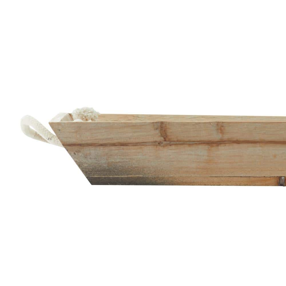 Coastal Charm White Wood Rectangular Tray Set with Metal Accents, 19" x 12"