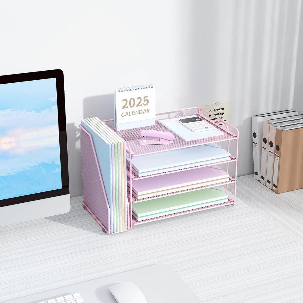 Pink Desk Rack 9.2 in. x 15.5 in. Pink Desk Organizers and Accessories, Paper ...