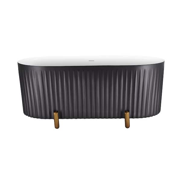 JimsMaison 67 in. x 31 in. Acrylic Freestanding Clawfoot Soaking Bathtub in Matte Gray with Center Drain
