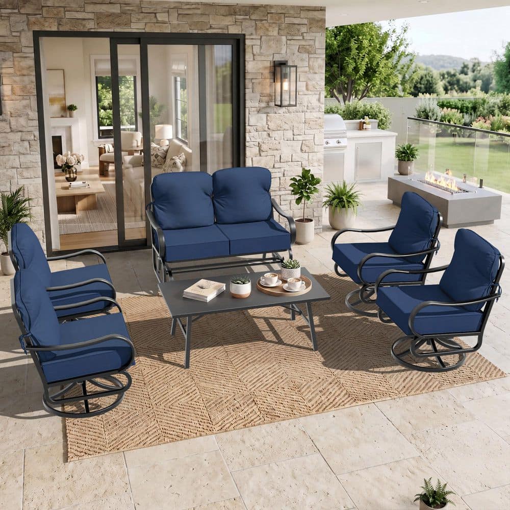 5-Piece 4-Person Metal Patio Conversation Set With Blue Cushions price history on PriceWatchPro