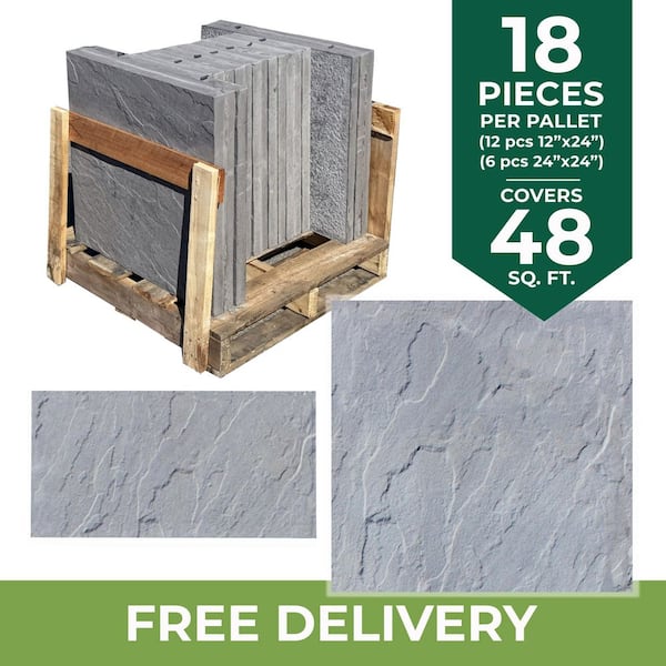 Patio-on-a-Pallet 12in. x 24in. and 24in. x 24in. Concrete Gray Basketweave Yorkstone Paver (18 Pieces/48 Sq Ft.)