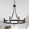 LWYTJO Loene 8-Light Black Farmhouse Candle Style Dimmable Wagon Wheel Chandelier for Living Room Kitchen Island Dining Foyer D0030-8-B-UL