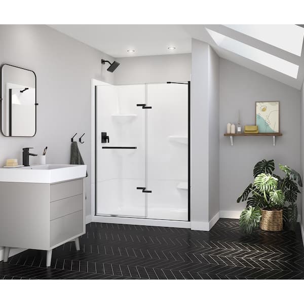 MAAX Reveal Sleek 54.5 in. W x 71.5 in. H Pivot Frameless Alcove Shower Door in Matte Black