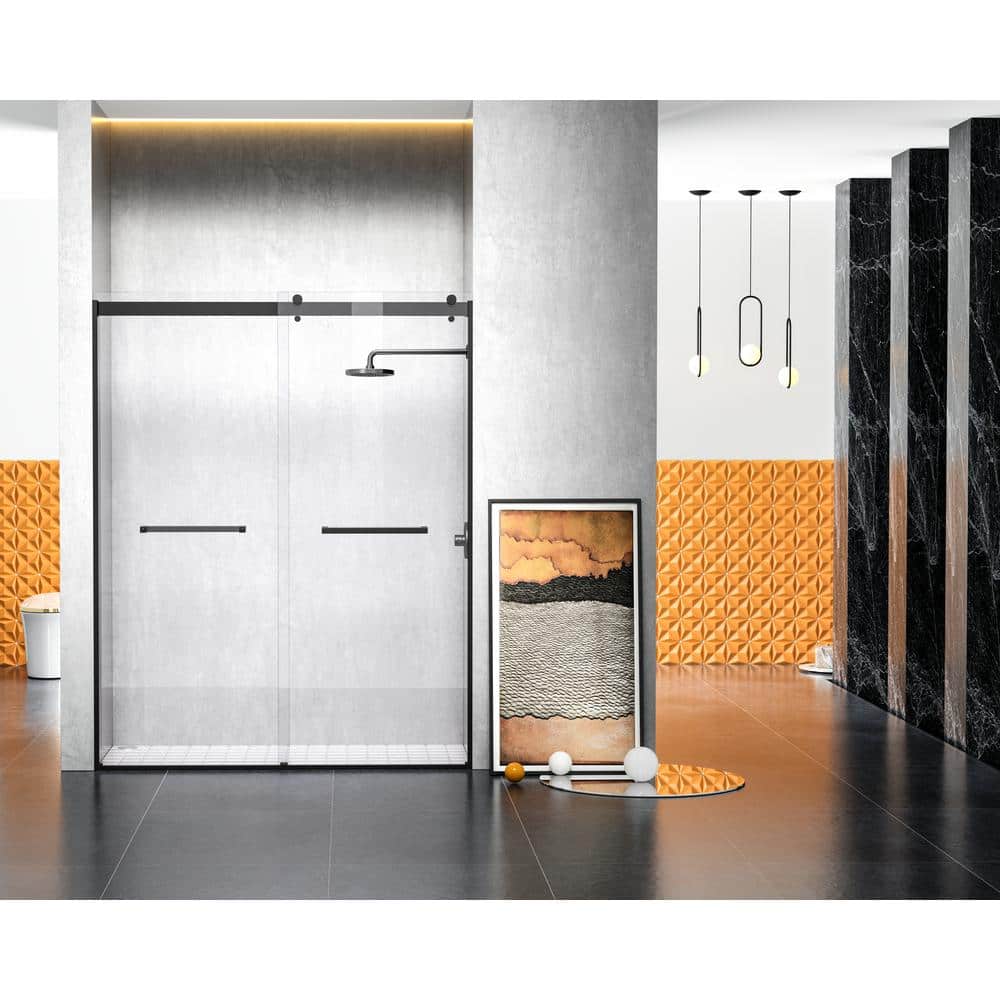 Simply Living 60 in. W x 76 in. H Frameless Sliding Shower Door in Matte Bl