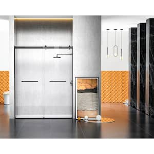 Simply Living 60 in. W x 76 in. H Frameless Sliding Shower Door in Matte Black with Clear Glass