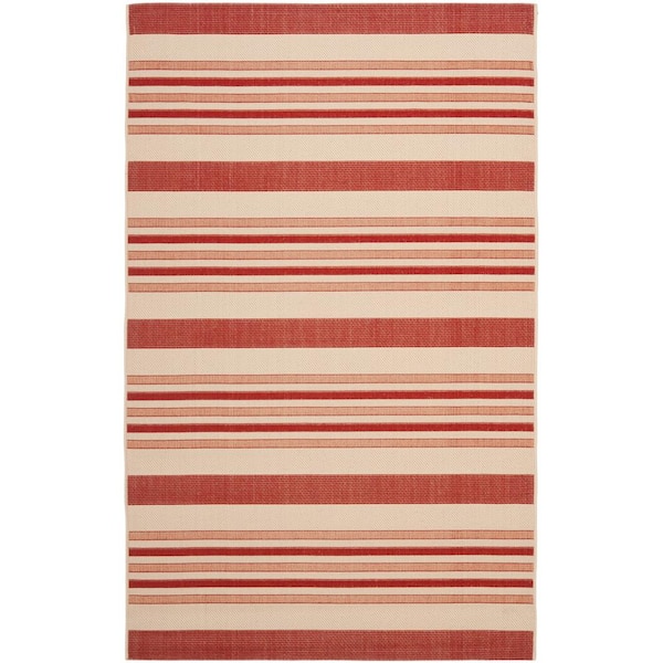 SAFAVIEH Courtyard Beige/Red 4 ft. x 6 ft. Striped Indoor/Outdoor Patio  Area Rug