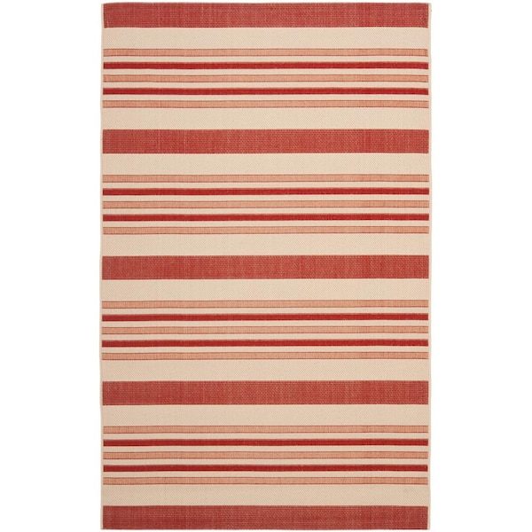 SAFAVIEH Courtyard Beige/Red 5 ft. x 8 ft. Striped Indoor/Outdoor Patio  Area Rug