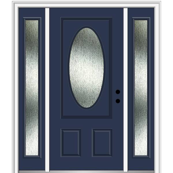 MMI Door Rain Glass 64 in. x 80 in. Left-Hand Inswing Naval Fiberglass Prehung Front Door on 6-9/16 in. Frame