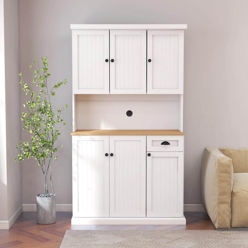 YOFE White MDF Wood 39.76 in. Buffet with Hutch, Kitchen Storage ...