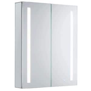 24 in. x 30 in. Stainless Steel Recessed or Surface Wall Mount Medicine Cabinet with LED Lighting 2 Door with Mirror