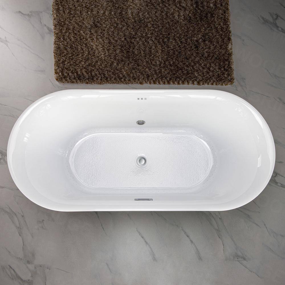 67'' White Acrylic Freestanding Air Soaking Bathtub with 208 Jets