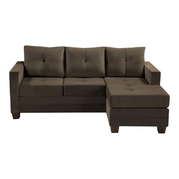 EVERGLADE HOME Charley 78 in. W Microfiber Upholstery Reversible Sofa Chaise in Coffee Brown