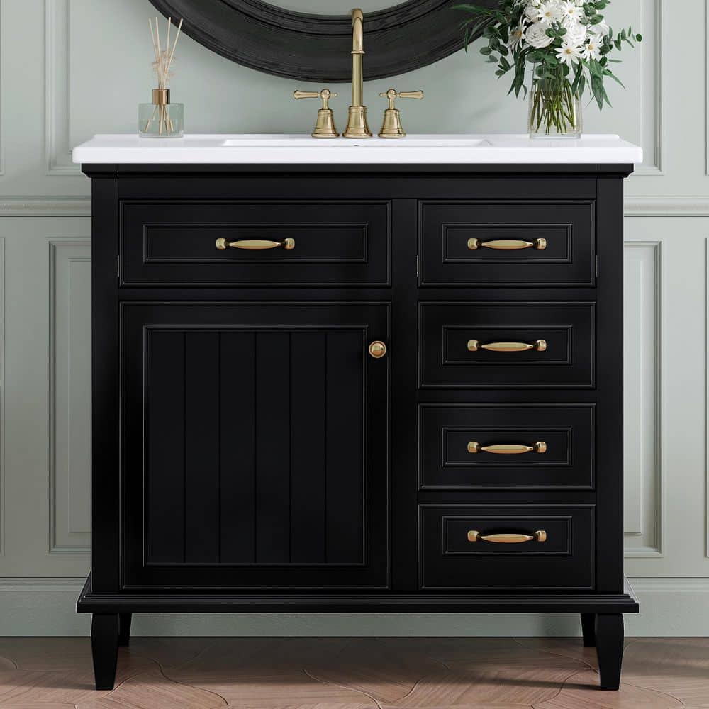 Ziyudura 36 in. Single Sink Freestanding Black Bath Vanity with