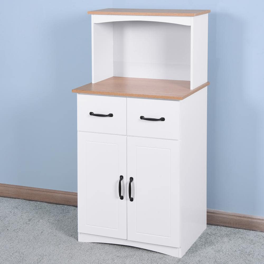 White Wooden Kitchen Storage Cabinet with Adjustable Shelves