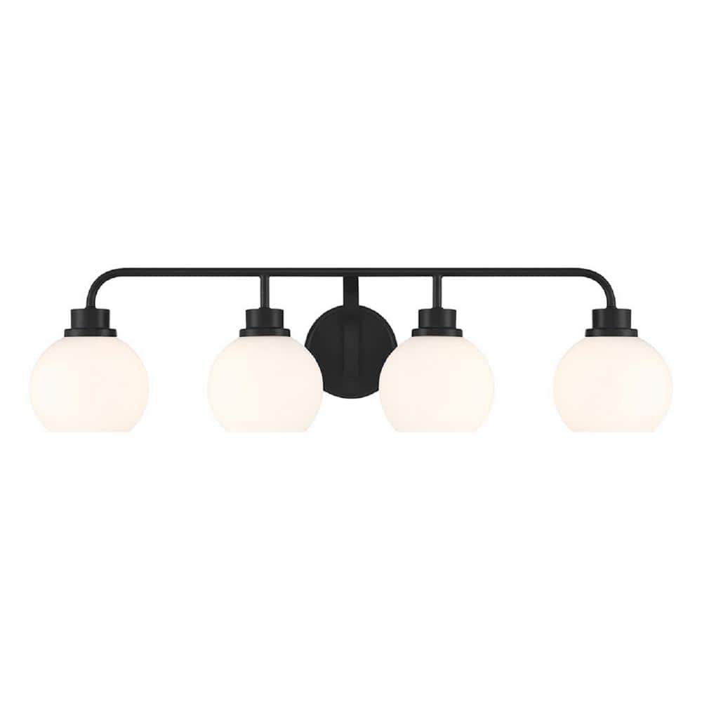 32 in. W x 8.25 in. H 4-Light Matte Black Contemporary Bathroom Vanity Light with White Opal Glass Shades price history on PriceWatchPro