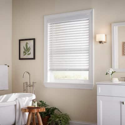 White Cordless Faux Wood Blinds for Windows with 2 in. Slats - 23 in. W x 64 in. L (Actual Size 22.5 in. W x 64 in. L)