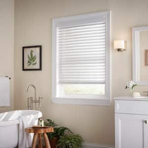 White Cordless Faux Wood Blinds for Windows with 2 in. Slats - 34 in. W x 64 in. L (Actual Size 33.5 in. W x 64 in. L)
