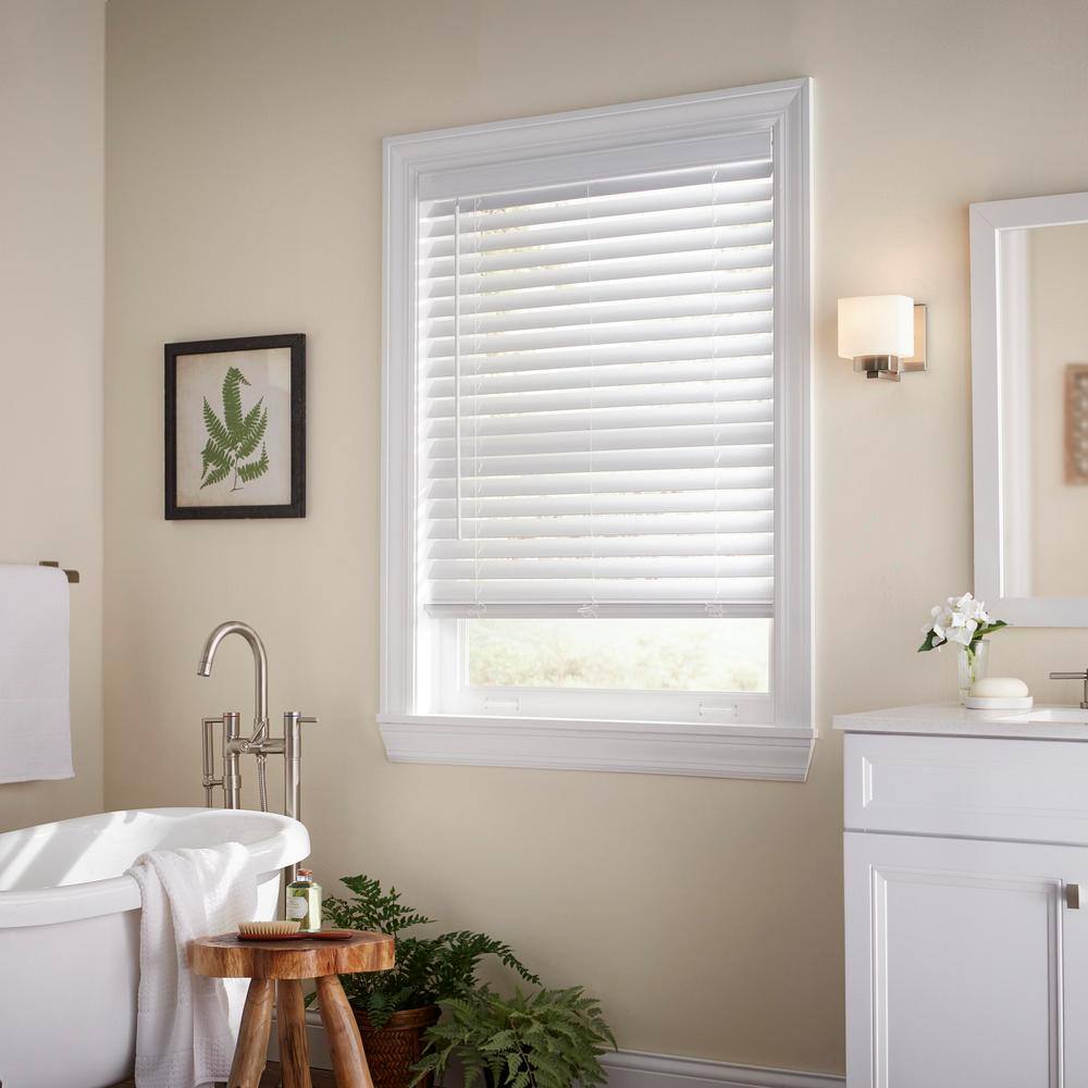Home Decorators Collection White Cordless Room Darkening 2 In Faux Wood Blind For Window 25 In W X 48 In L 10793478352111 The Home Depot Home Decorators Collection White Cordless Room Darkening 2 In Faux Wood Blind For Window 25 In W X 48 In L 10793478352111 The Home Depot