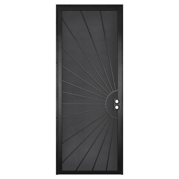 Unique Home Designs 36 in. x 96 in. Solana Black Surface Mount Left-Hand Steel Security Door with Perforated Metal Screen