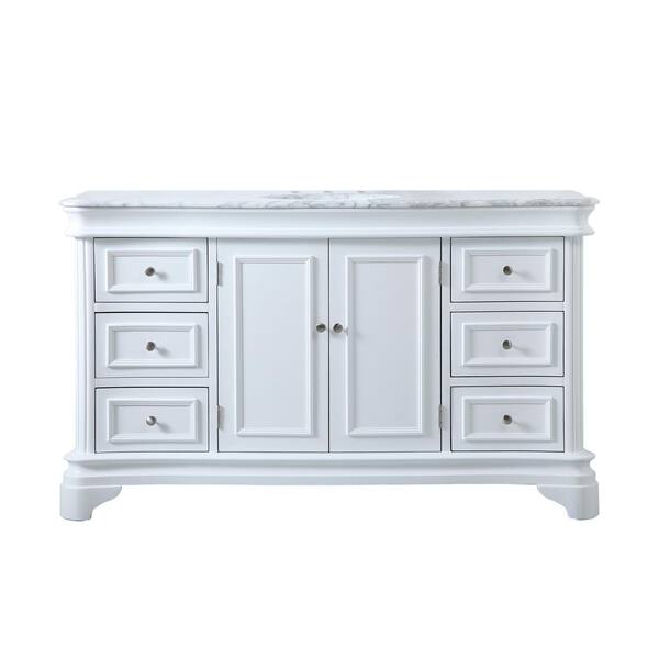 Unbranded Timeless Home 60 in.W x 21.5 in.D x 35 in.H Single Bath Vanity in White with Marble Vanity Top in White with White Basin