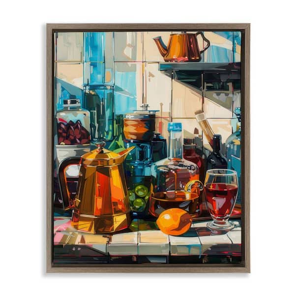 Stupell Industries Kitchen Counter Cocktails by LSR Design Studio Brown Floater Frame Food Graphic Art Print 21 in. x 17 in.