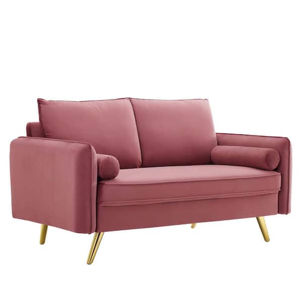 MODWAY Revive 60 in. Dusty Rose Velvet 2-Seater Loveseat with Gold Legs