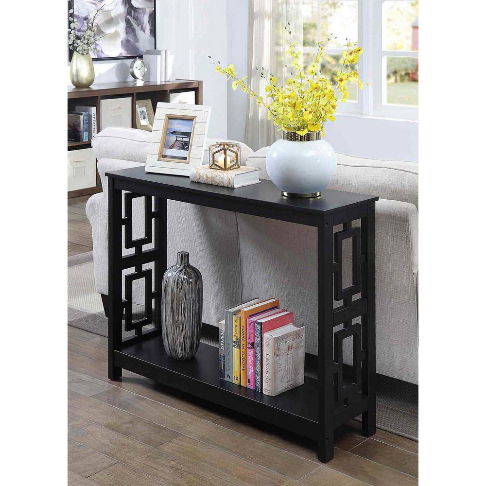 Black Wood Console Table with Storage Shelf