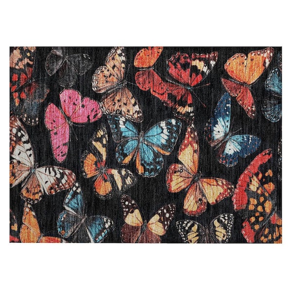 Chantille Machine Washable Indoor/Outdoor Abstract ACN2201 Black 1 ft. 8 in. x 2 ft. 6 in. Accent Rug