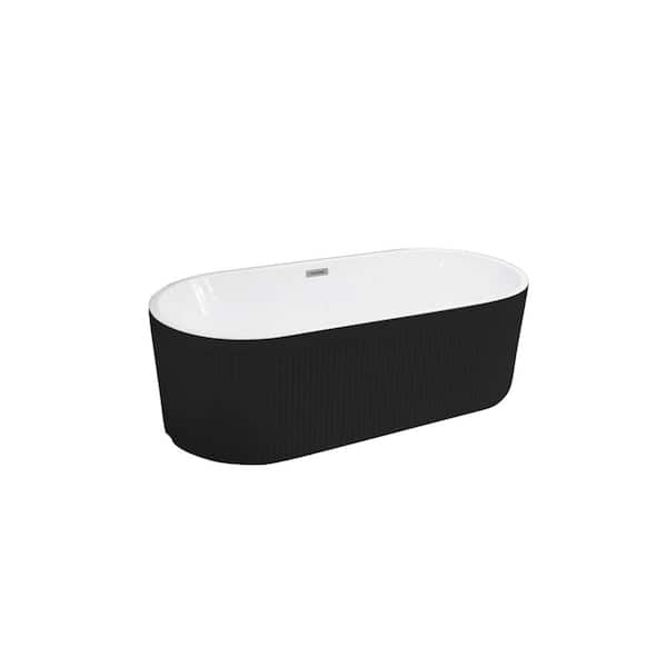 Unbranded 59 in. x 30 in. Acrylic Freestanding Oval Soaking Bathtub with Center Drain in Black/Chrome Overflow and Pop-Up Drain