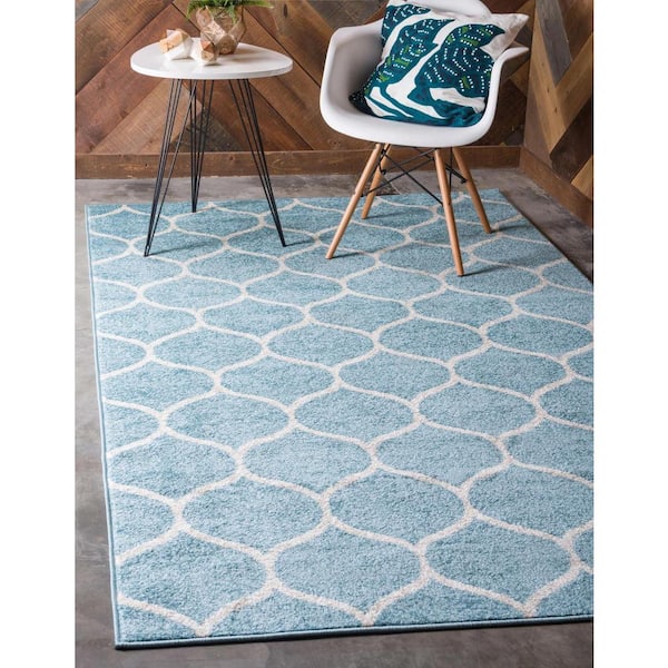 Trellis Frieze Rounded Light Blue 9' 0 x 12' 0 Area Rug