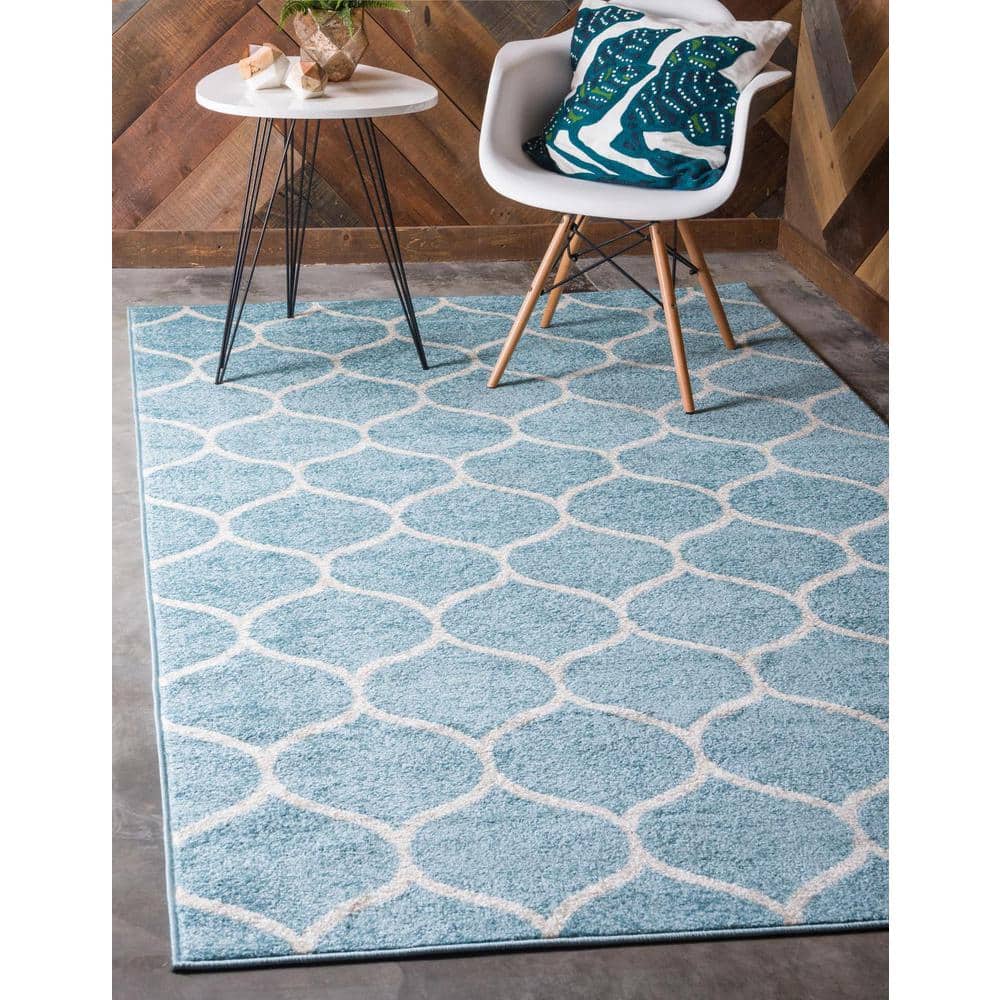 Trellis Frieze Light Blue & Ivory Geometric Area Rug (8' x 11')