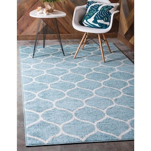 Trellis Frieze Rounded Light Blue 3 ft. 3 in. x 5 ft. 3 in. Area Rug
