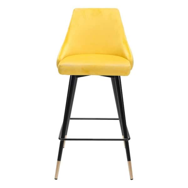 HomeRoots 25.6 in. Yellow Low Back Metal Counter Height Bar Chair with Upholstery Seat
