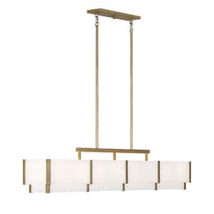 Orleans 58.3 in. W x 11 in. H 8-Light Distressed Gold Linear Chandelier with Natural Alabaster Panes
